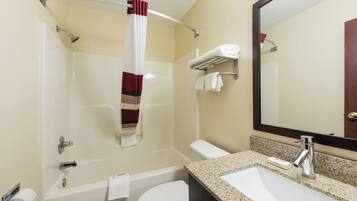 Deluxe Room, 2 Double Beds, Non Smoking | Bathroom | Combined shower/tub, free toiletries, hair dryer, towels