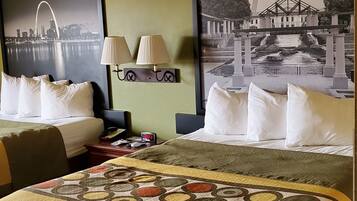 Standard Room, 2 Queen Beds | In-room safe, desk, iron/ironing board, free cribs/infant beds