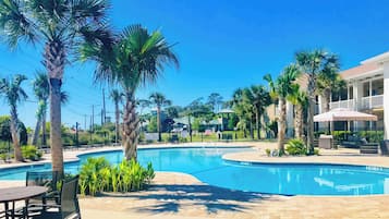 Outdoor pool, pool umbrellas