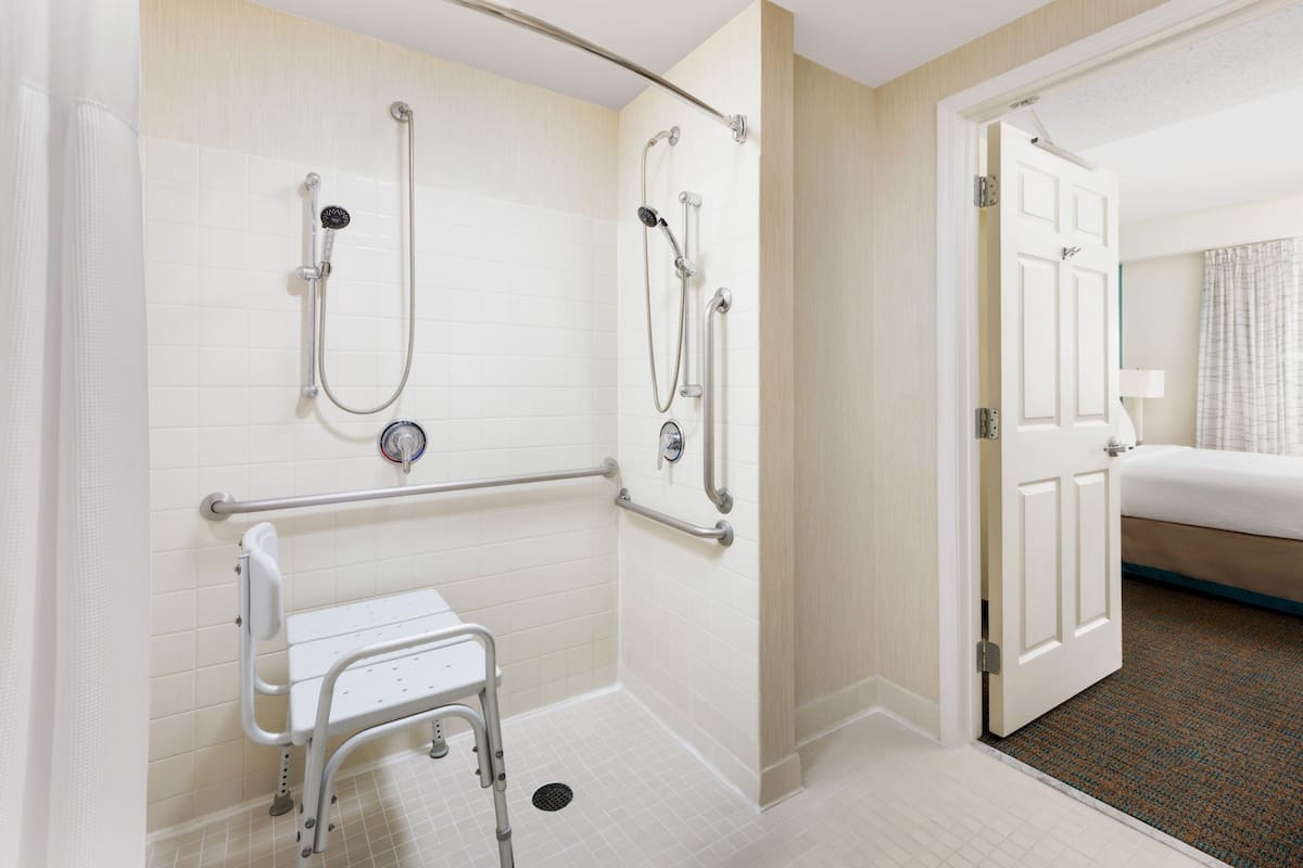 combined shower/bathtub, free toiletries, hair dryer, towels