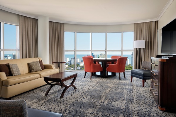 Premium bedding, down comforters, pillowtop beds, in-room safe