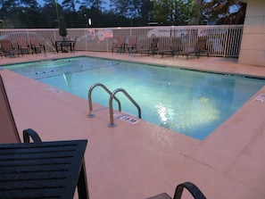 Seasonal outdoor pool, open 8:00 AM to 10:00 PM, pool umbrellas