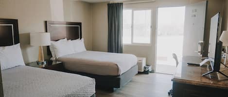 Desk, laptop workspace, free WiFi, bed sheets