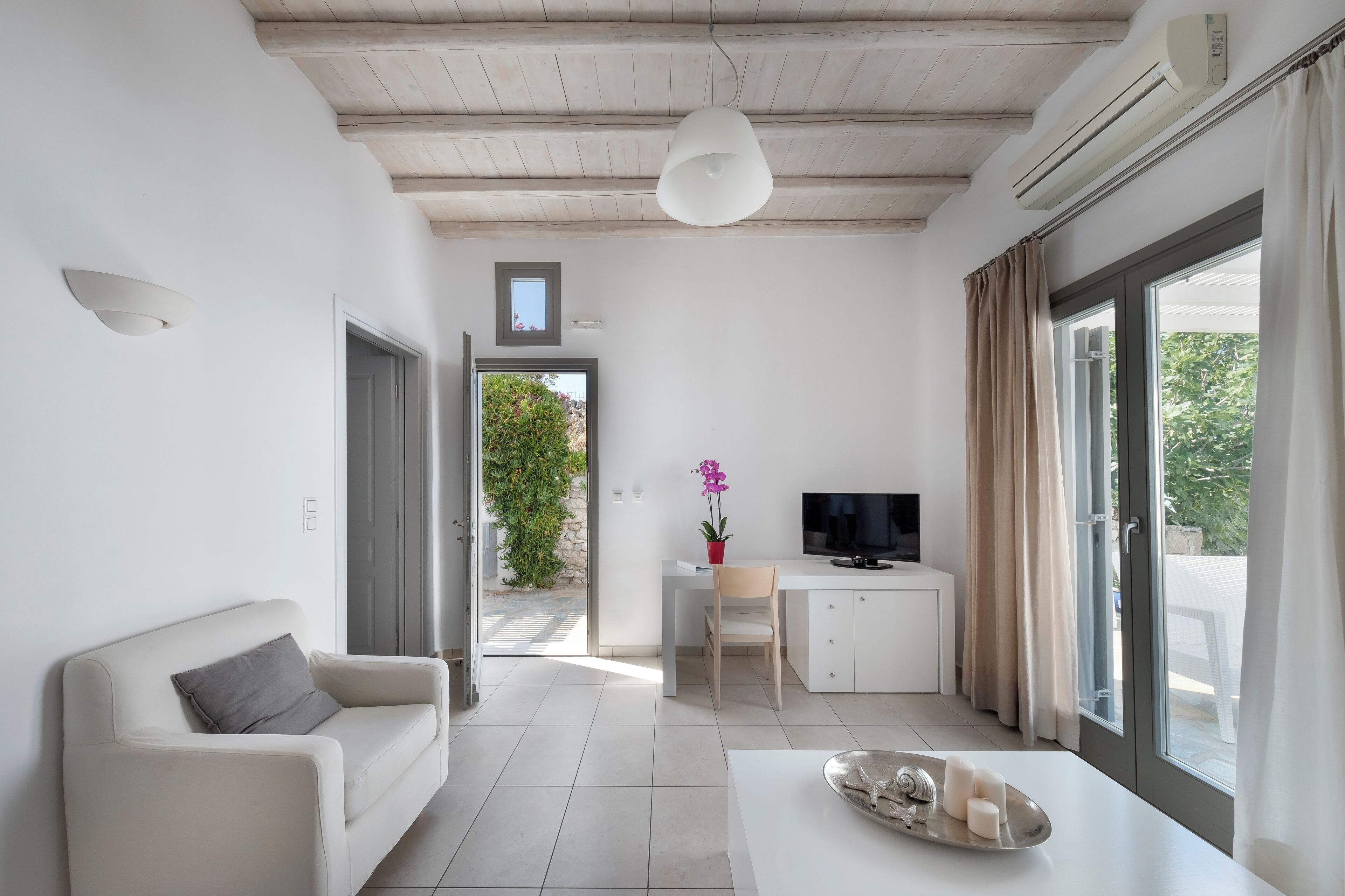 two bedroom suite partial sea view private pool | living area | 23-inch lcd tv with satellite channels, tv