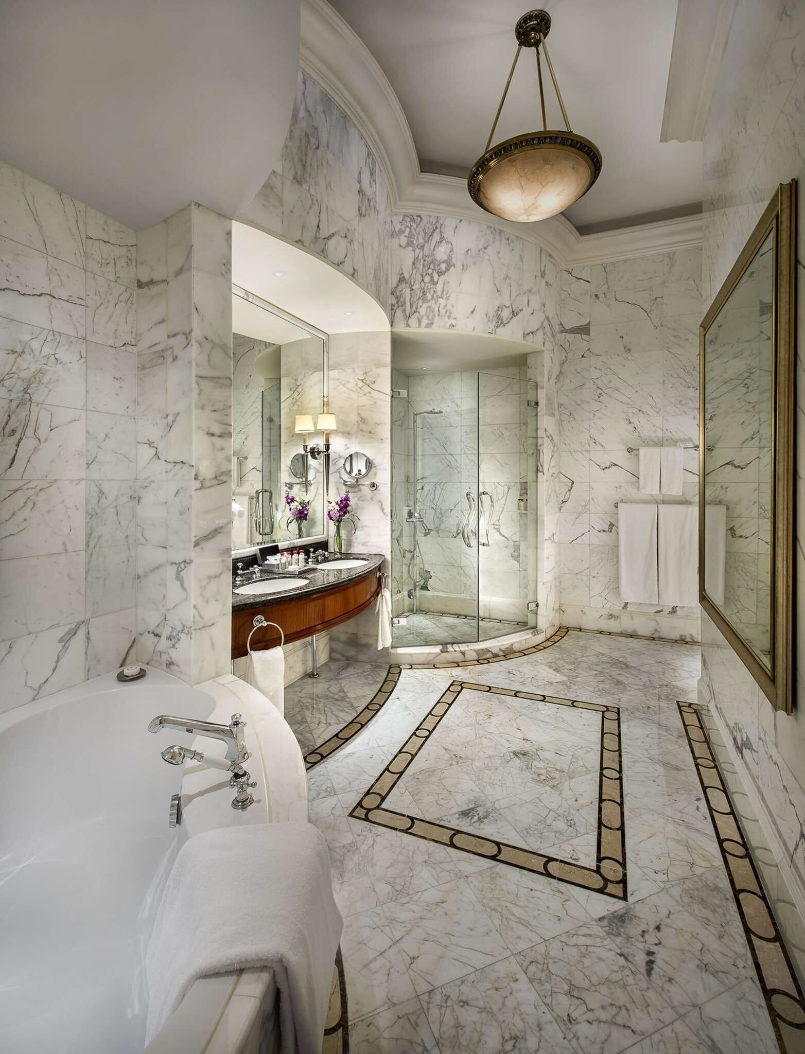 separate bathtub and shower, deep-soaking bathtub, free toiletries