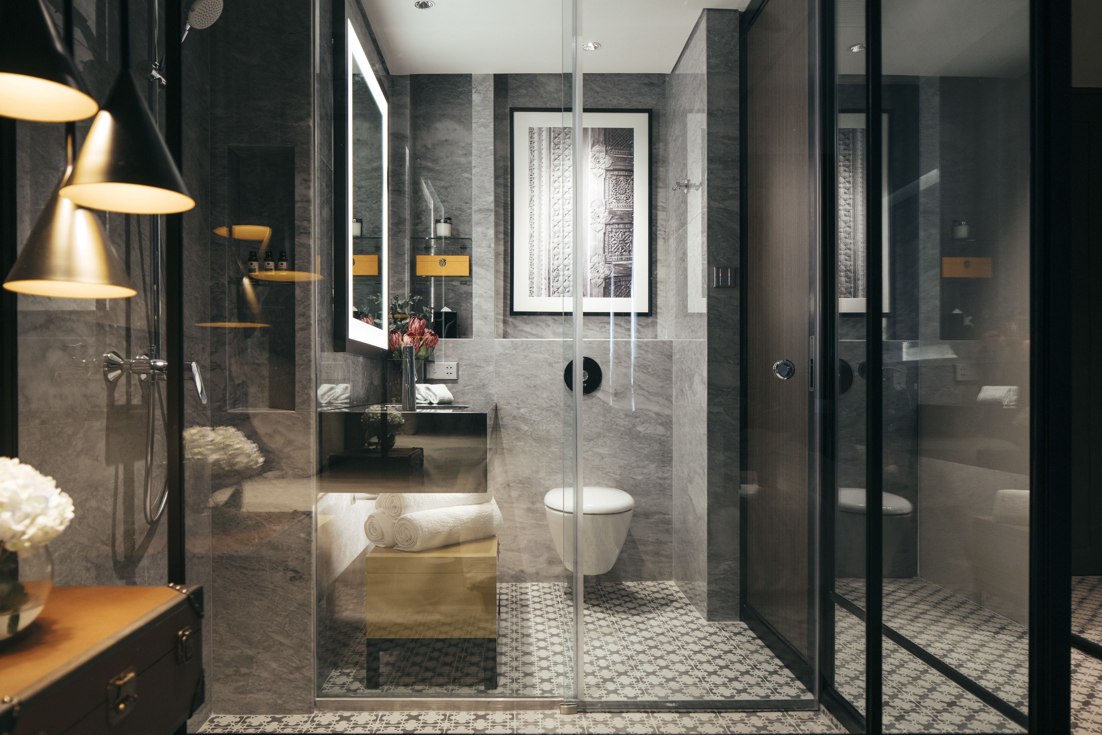 free toiletries, hair dryer, slippers, towels