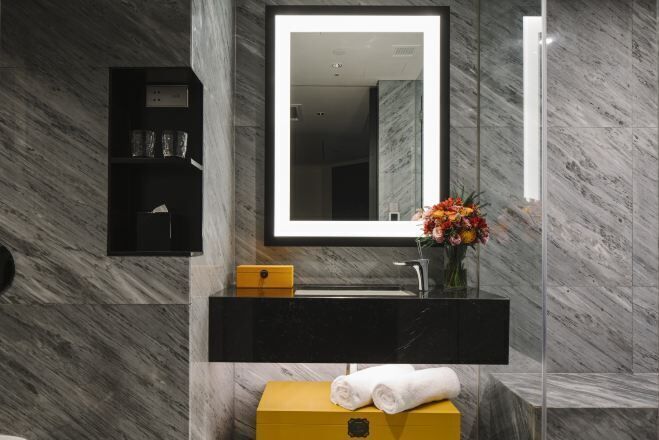 Bathroom | Free toiletries, hair dryer, slippers, towels