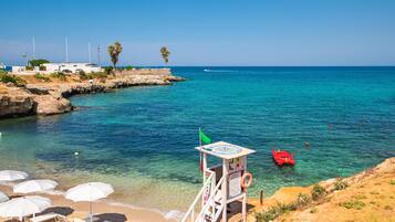 Plage privée, chaises longues, parasols, ski nautique