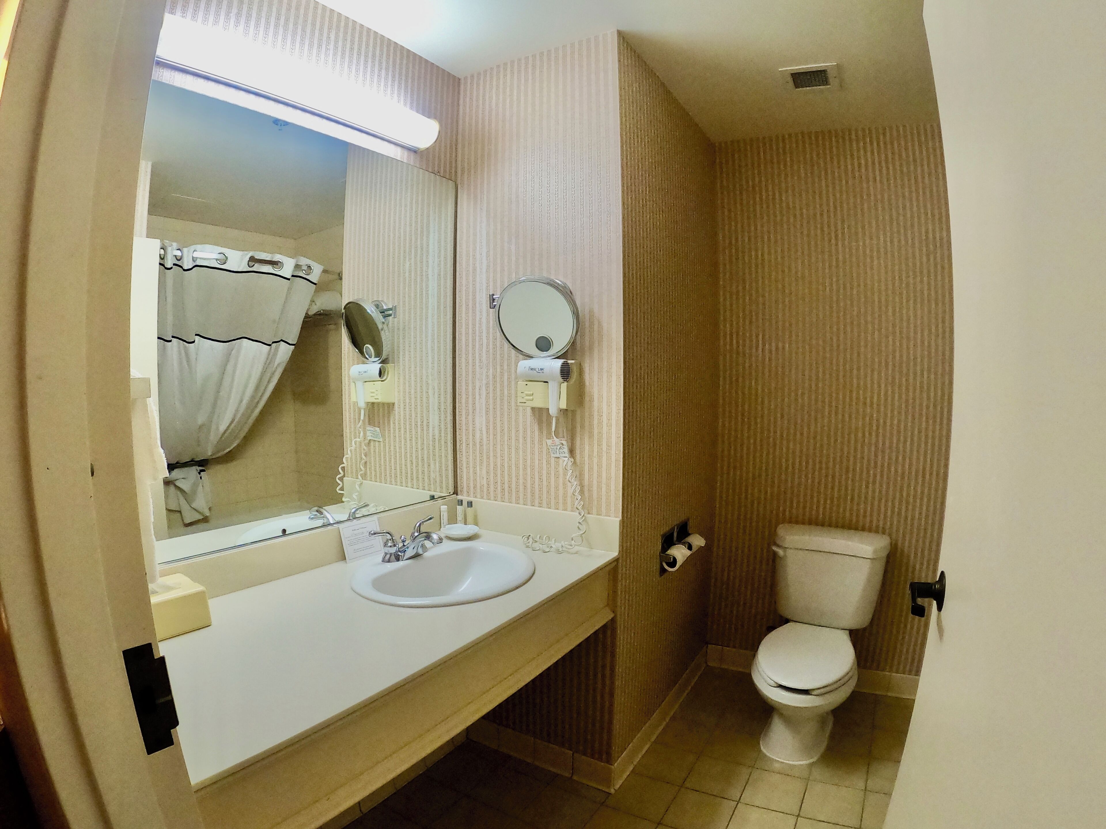A bathroom with a sink, mirror, and toilet.