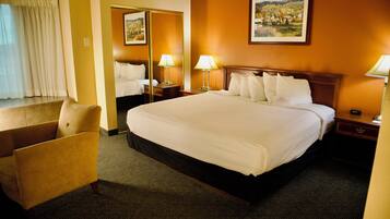 In-room safe, desk, laptop workspace, blackout curtains