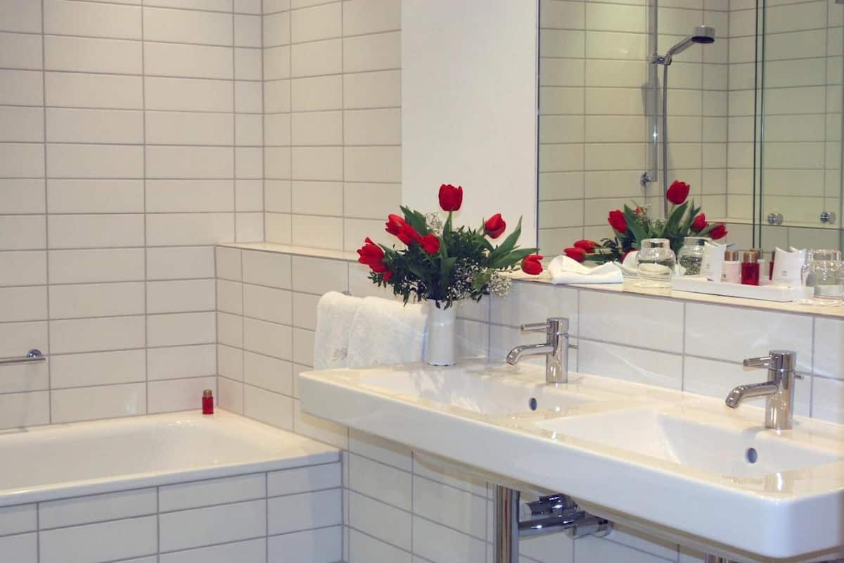 shower, hair dryer, bathrobes, slippers