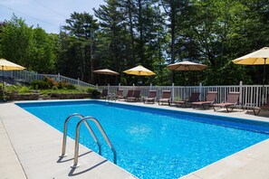 Outdoor pool, open 8:00 AM to 8:00 PM, pool umbrellas, pool loungers