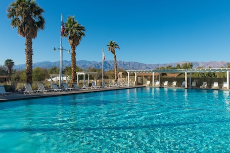 Outdoor pool, open 8:00 AM to 11:00 PM, sun loungers. The Ranch at Death Valley – Inside the Park