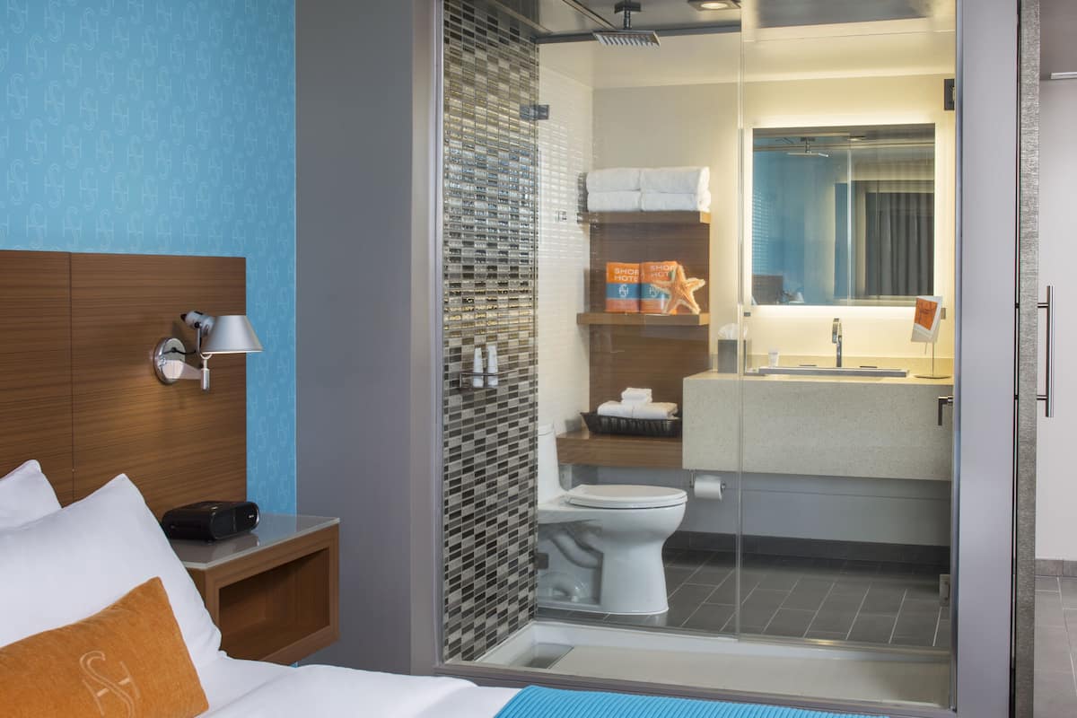 shower, rainfall showerhead, designer toiletries, hair dryer