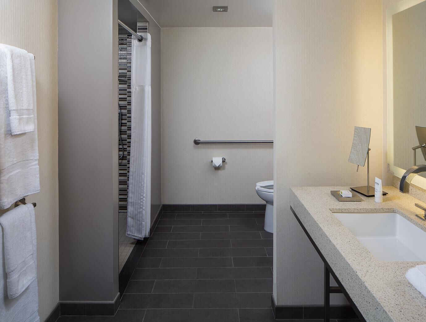 Bathroom | Shower, rainfall showerhead, designer toiletries, hair dryer