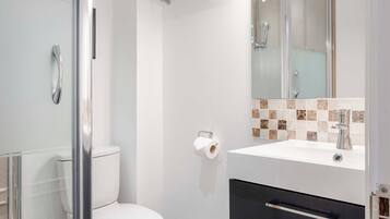 Shower, free toiletries, hair dryer, bathrobes