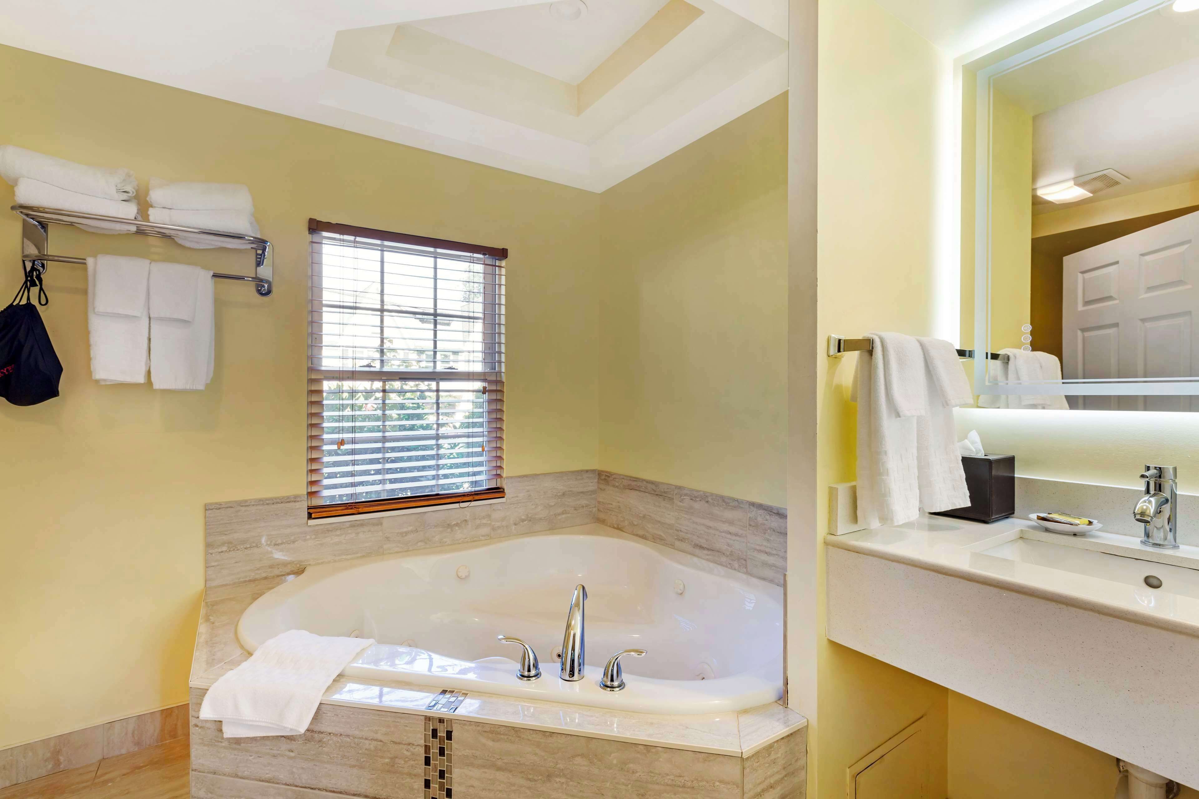 standard room, 1 king bed, non smoking, jetted tub (larger room;with sofabed) | bathroom | free toiletries, hair dryer, towels, soap