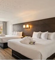 Ropa de cama hipoalergénica y caja de seguridad en la habitación 