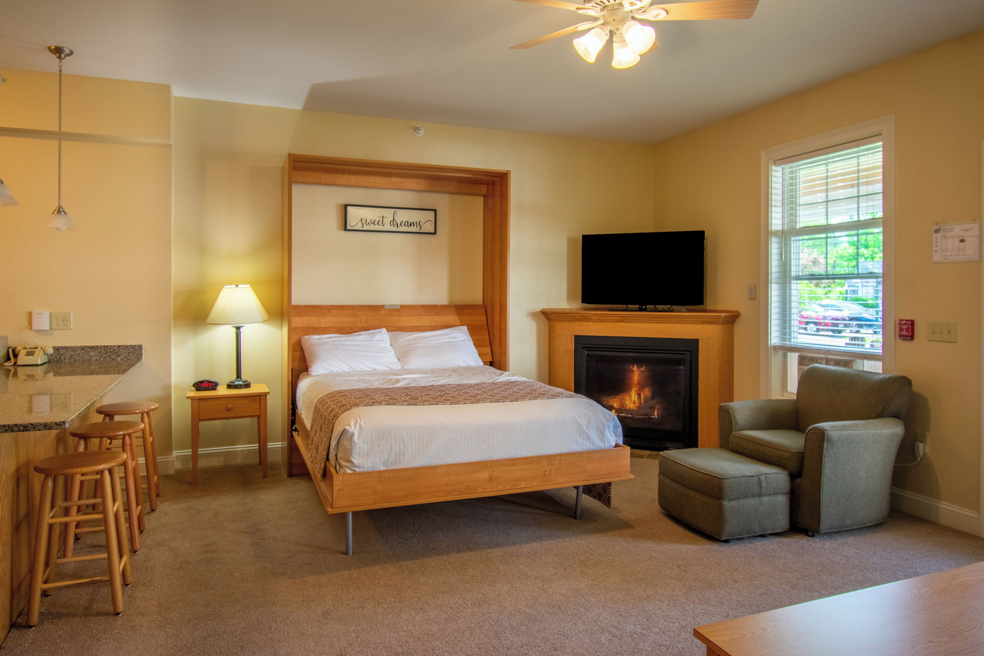 deluxe studio, queen wall bed and queen sleep sofa  | free wifi, bed sheets