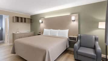 Desk, iron/ironing board, cribs (free), WiFi (free)