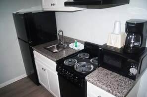 Fridge, microwave, coffee/tea maker