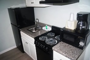 Fridge, microwave, coffee/tea maker