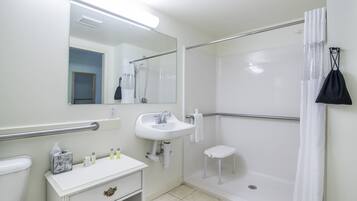 ห้องสแตนดาร์ด, เตียงคิงไซส์ 1 เตียง, พร้อมสิ่งอำนวยความสะดวกสำหรับผู้พิการ | ห้องน้ำ | ฝักบัวในอ่างอาบน้ำ, ของใช้ในห้องน้ำฟรี, ไดร์เป่าผม (มีให้บริการตามคำขอ)