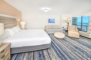 Quarto standard, 1 cama King e sofá-cama, cozinha, vista parcial para o oceano | Vista do quarto