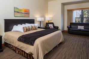 Premium bedding, down comforters, desk, laptop workspace