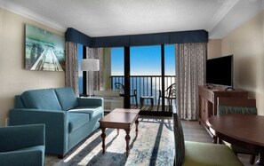 Tower Oceanfront Queen Suite | Premium bedding, in-room safe, blackout drapes, iron/ironing board - Sea Crest Oceanfront Resort (Myrtle Beach)