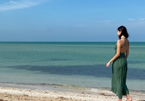 Private beach, sun-loungers, beach towels, beach yoga