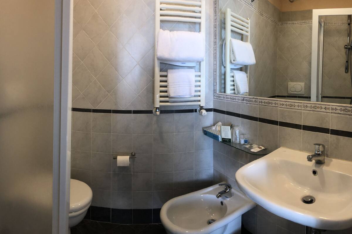 comfort single room, 1 double bed (camera piccola - small room) | bathroom | shower, free toiletries, hair dryer, bidet