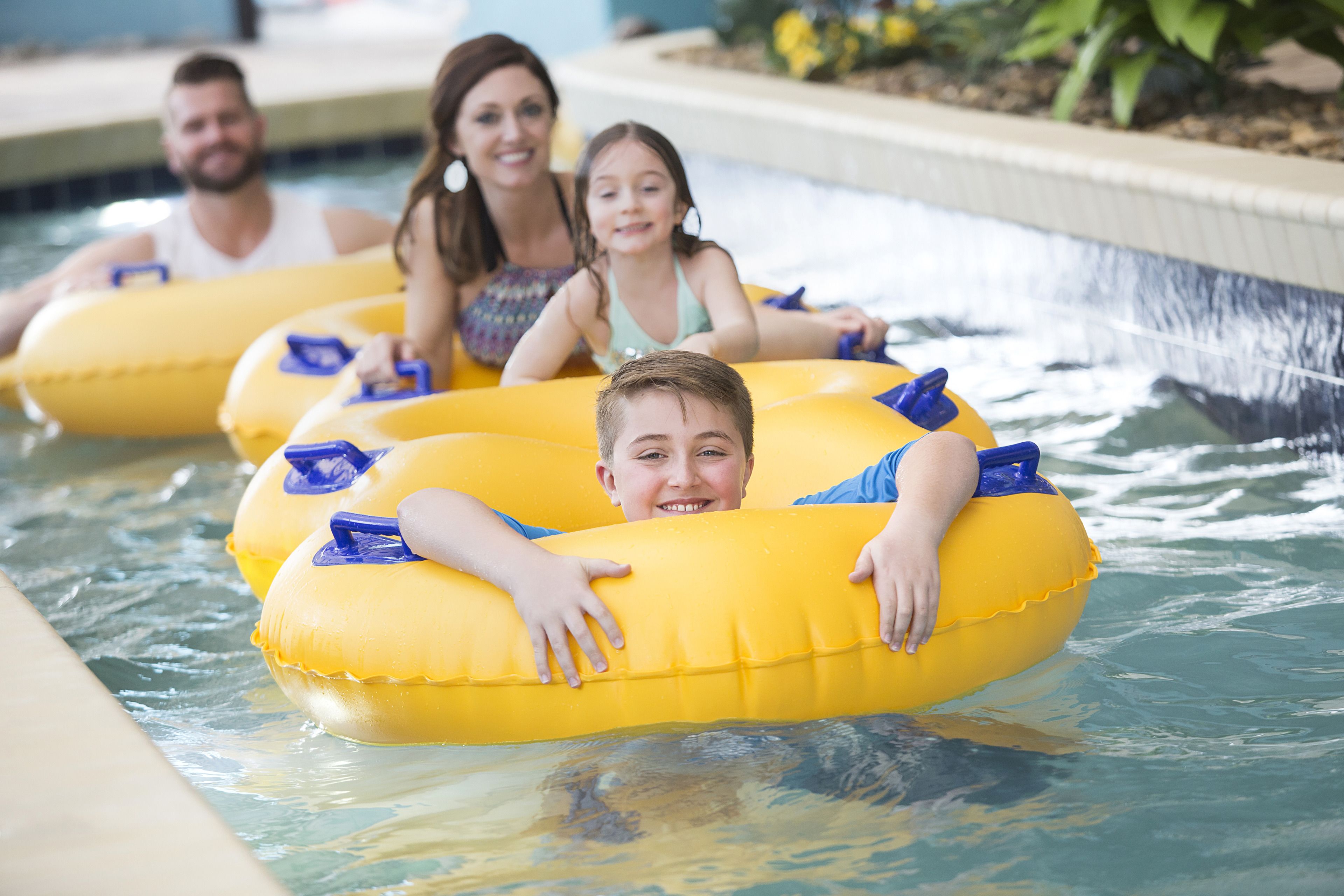 A pool with inflatable rings.