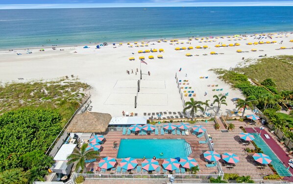 Private beach, white sand, beach cabanas, sun loungers