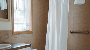 スタジオスイート エンスイート (Treetop) | バスルーム | バスアメニティ (無料)、ヘアドライヤー、タオル、石鹸