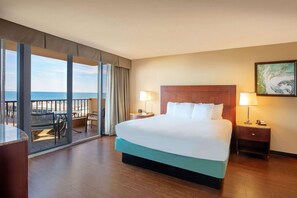 Premium bedding, desk, laptop workspace, iron/ironing board