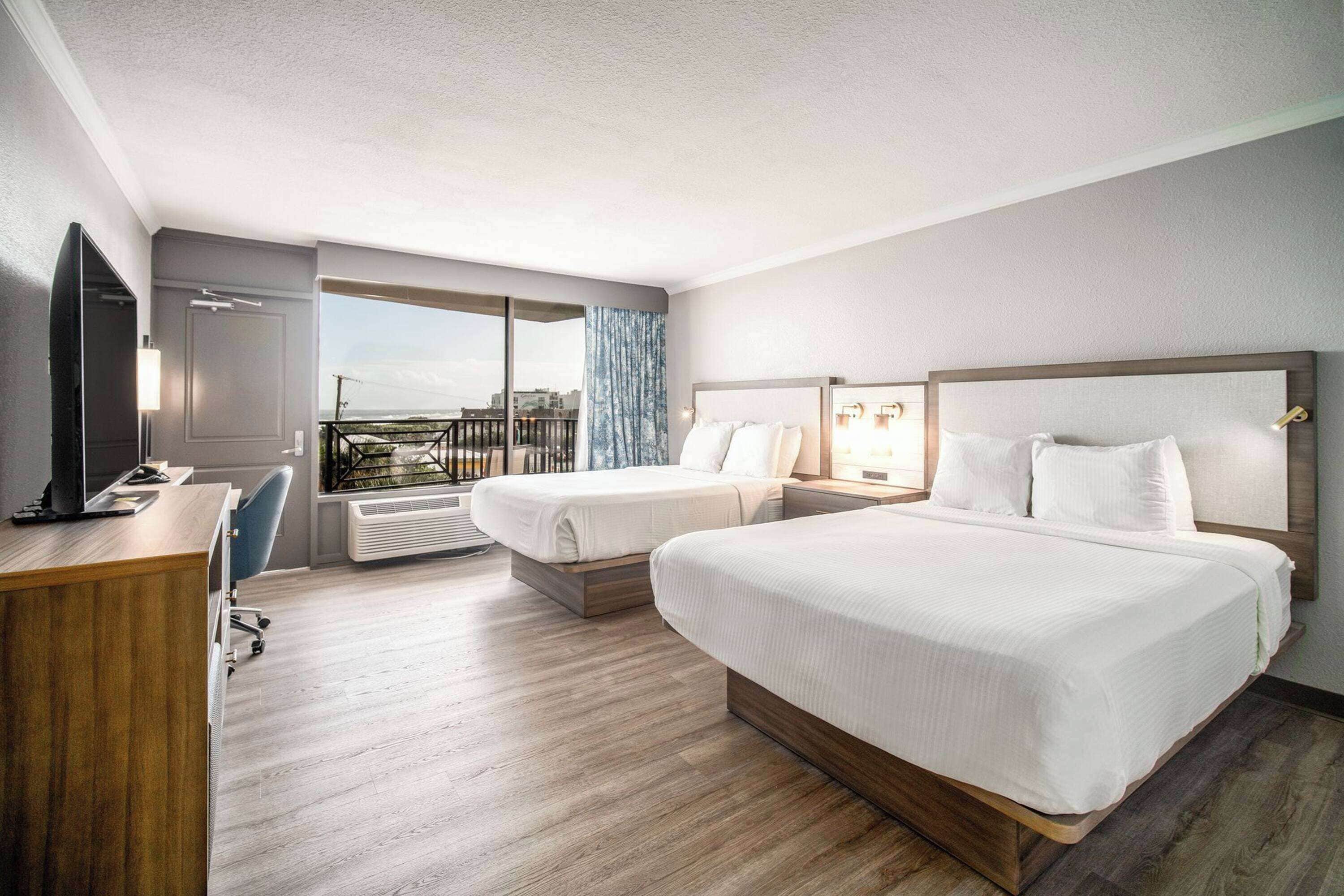 basic room, 2 queen beds, non smoking, balcony (ocean/pool view) | premium bedding, desk, laptop workspace, iron/ironing board