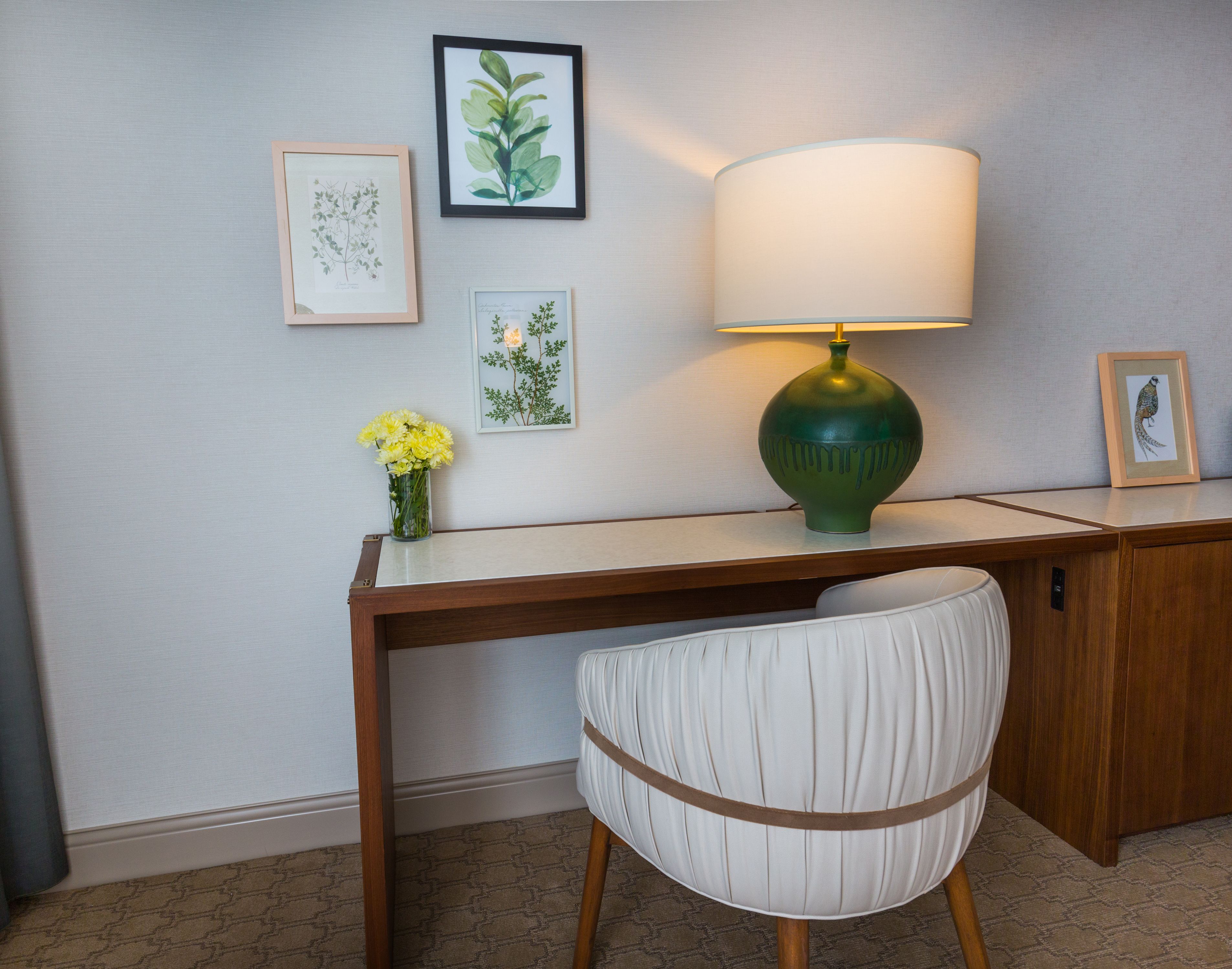 pillow-top beds, desk, laptop workspace, blackout curtains