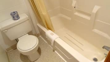 Combined shower/tub, free toiletries, hair dryer, towels
