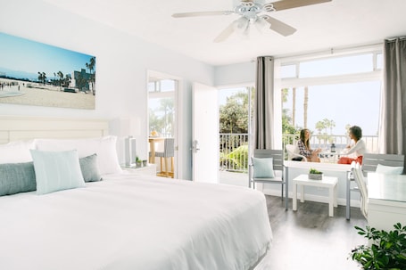 Ocean view king bed and kitchen | View from room. Bayside Hotel