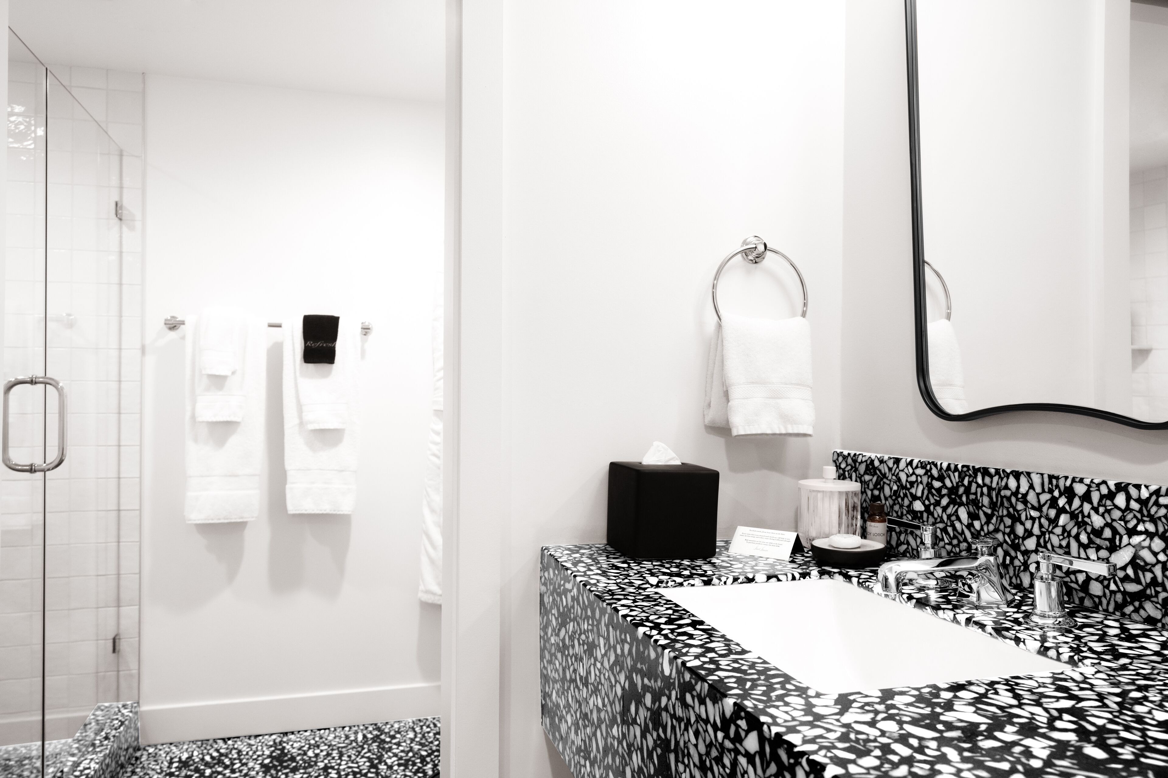 shower, rainfall showerhead, designer toiletries, hair dryer