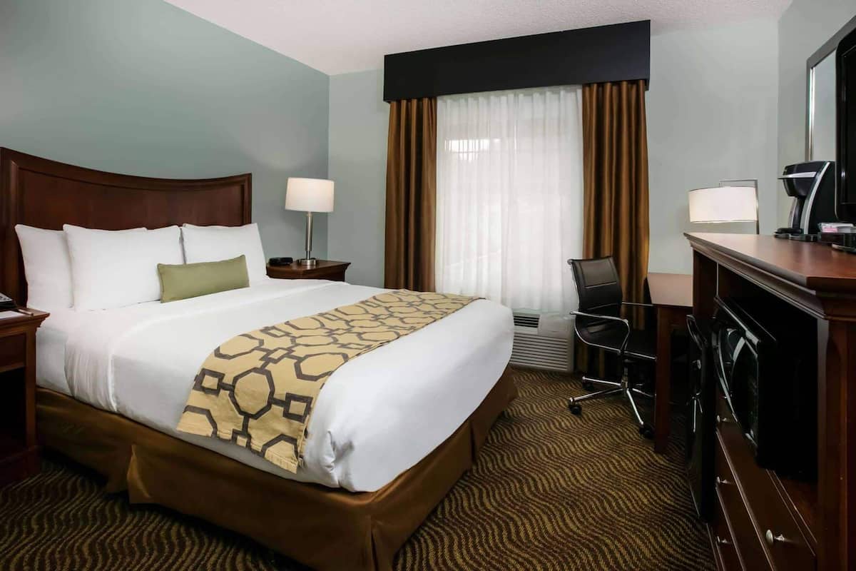 1 bedroom, desk, blackout drapes, iron/ironing board