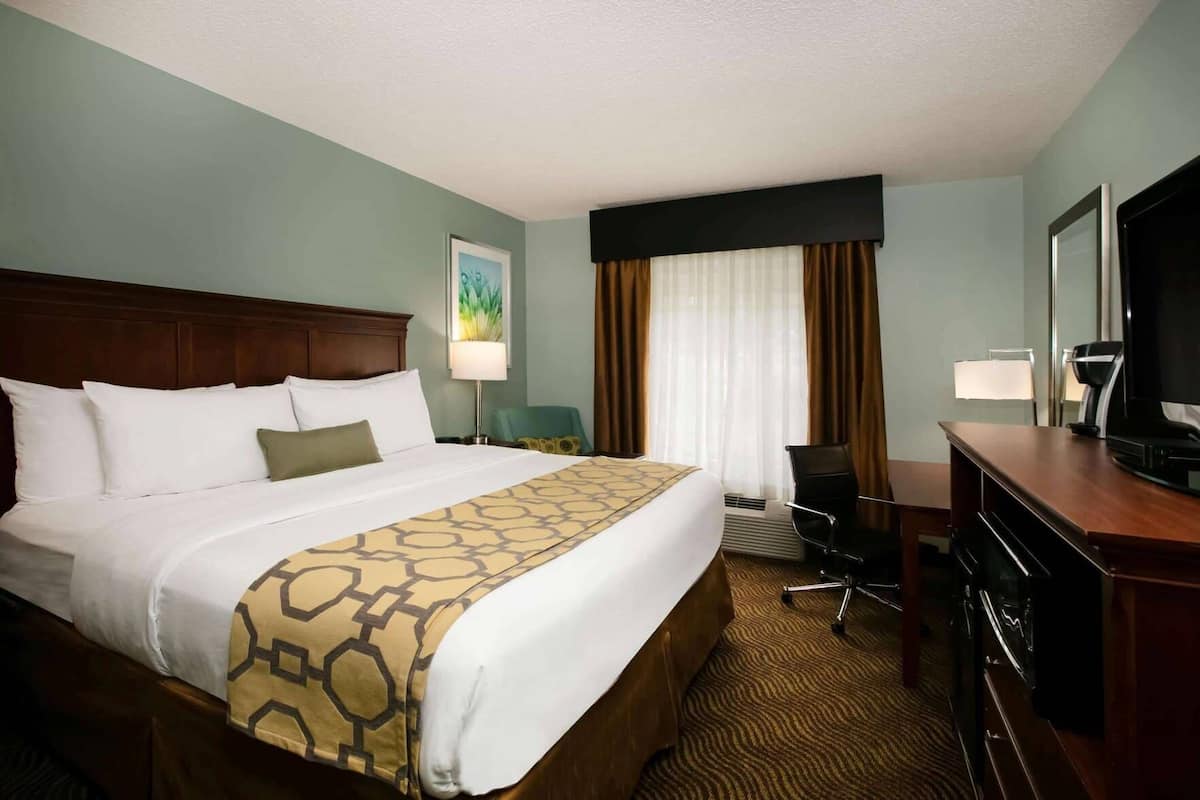1 bedroom, desk, blackout drapes, iron/ironing board