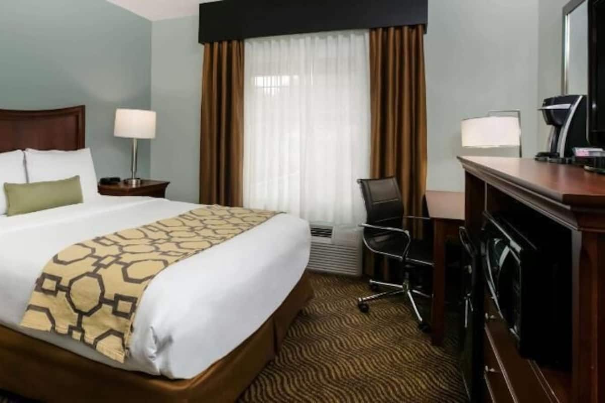 1 bedroom, desk, blackout drapes, iron/ironing board