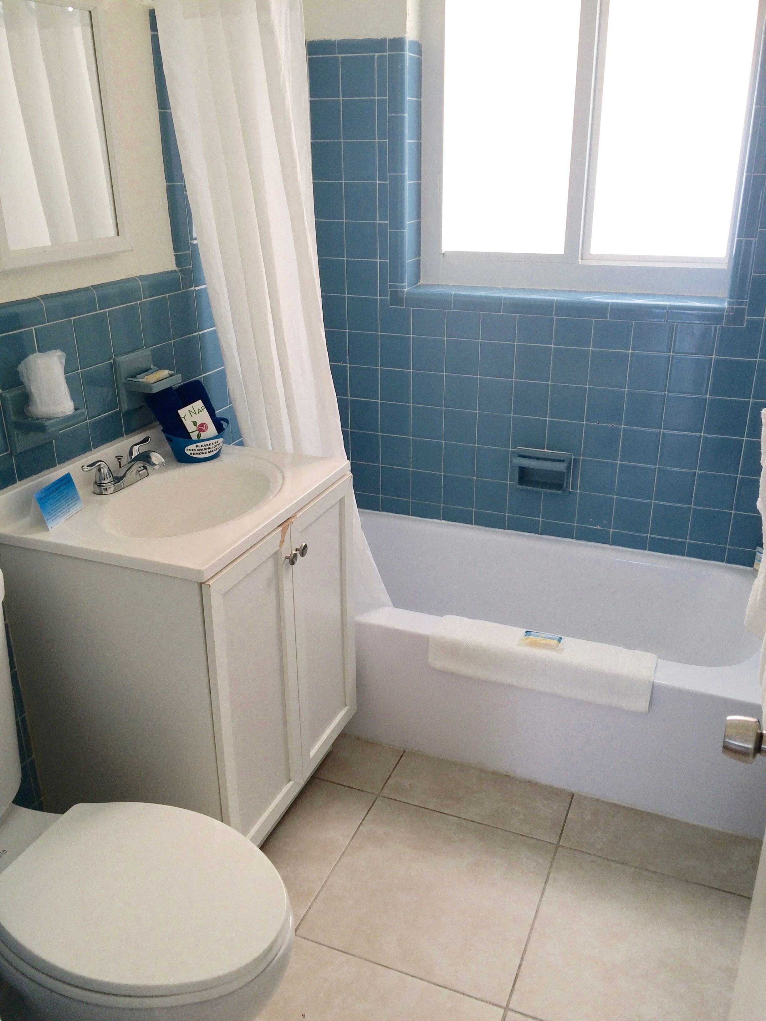 deluxe 1-bedroom king bed w/ kitchen & sofa bed | bathroom | combined shower/bathtub, free toiletries, hair dryer, towels