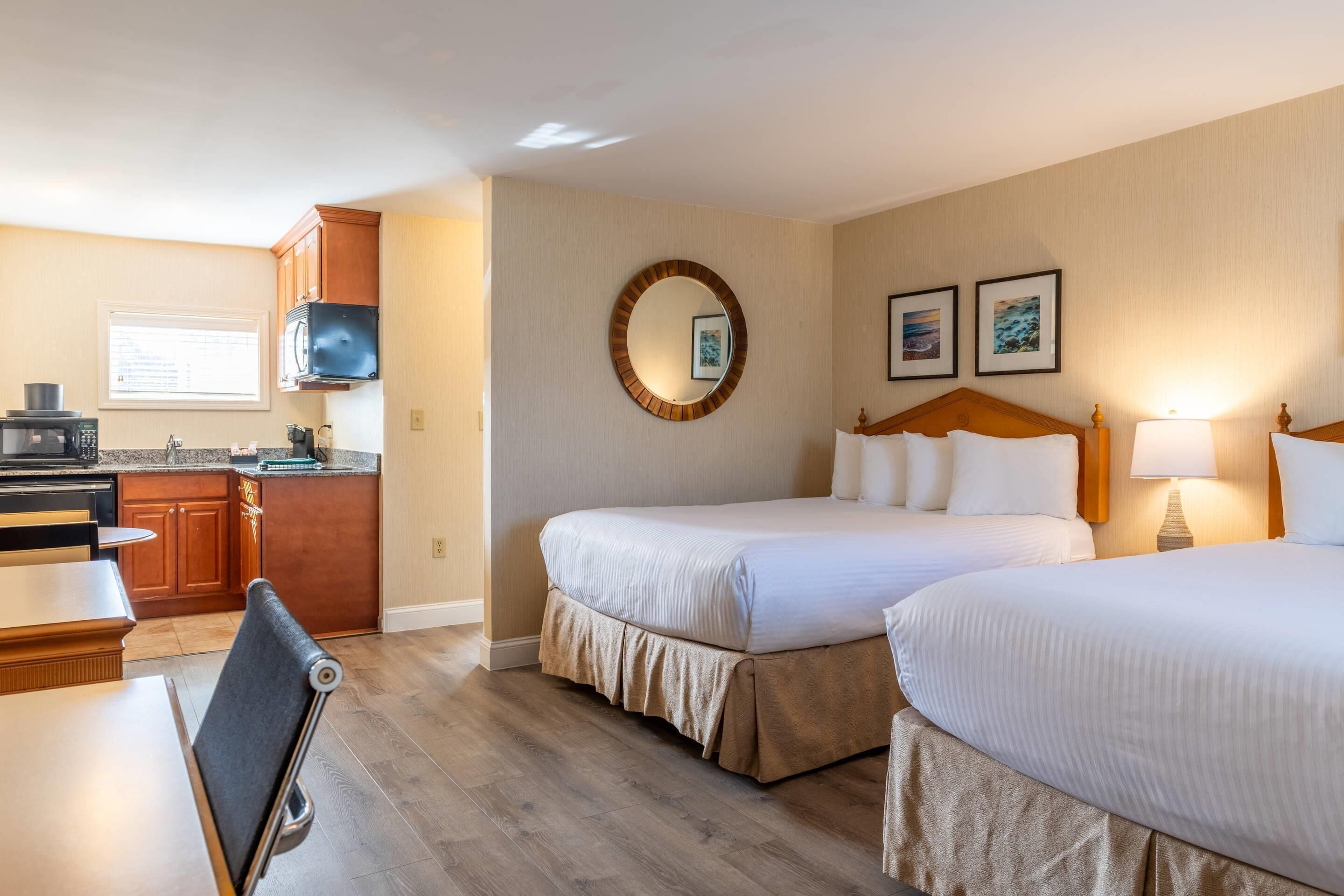 Room, 2 Queen Beds, Non Smoking (Efficiency) | Hypo-allergenic bedding, desk, blackout drapes, iron/ironing board