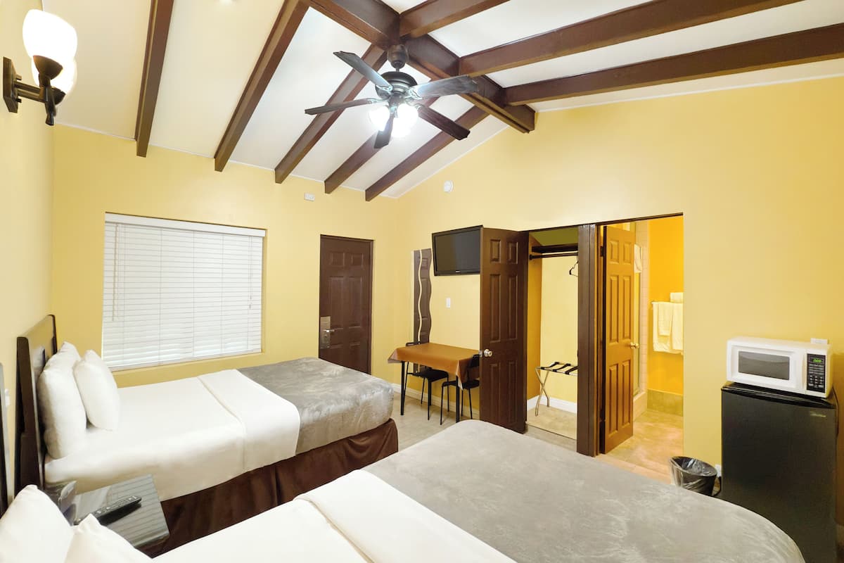 Family Double Room, 2 Queen Beds, Non Smoking, Refrigerator & Microwave | Soundproofing, iron/ironing board, free WiFi, bed sheets