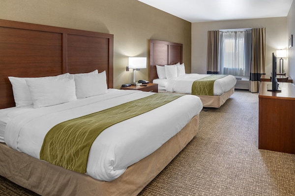 1 bedroom, hypo-allergenic bedding, pillow-top beds, laptop workspace