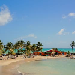 Trên bãi biển, cát trắng, ghế dài tắm nắng, dù trên bãi biển
