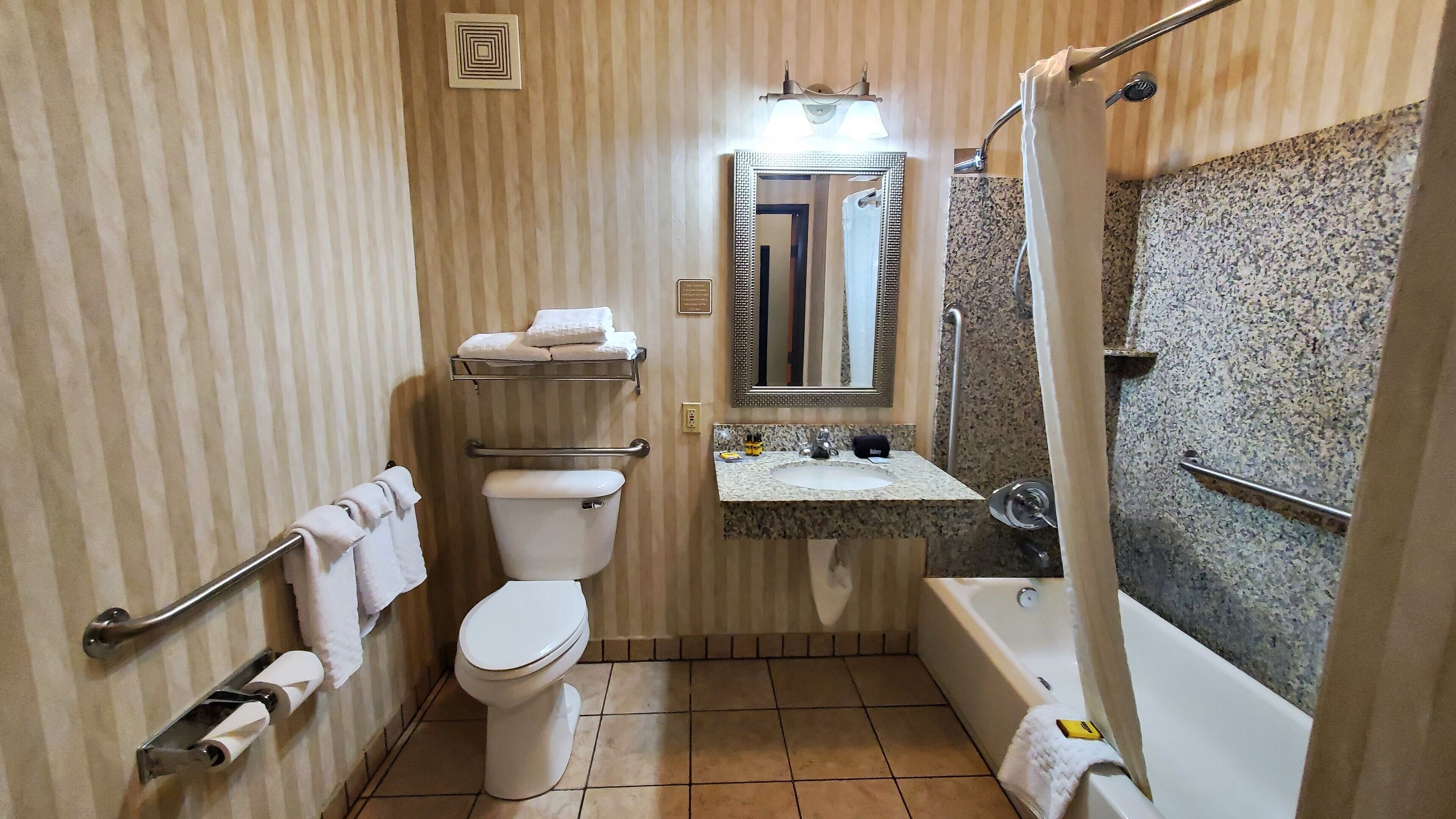 suite, 2 queen beds, accessible, non smoking | bathroom | free toiletries, hair dryer, bathrobes, towels